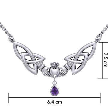 A love in full extent ~ Celtic Knotwork Claddagh Sterling Silver Necklace Jewelry with Gemstone TN260 - Jewelry